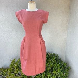 Vtg 80s style custom made tailored rust dress S